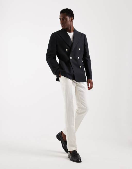 ASOS DESIGN mix & match linen-rich slim double breasted suit jacket in black