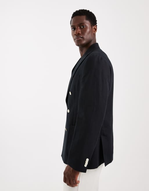 ASOS DESIGN mix & match linen-rich slim double breasted suit jacket in black