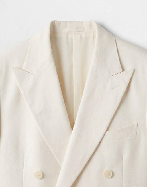 ASOS DESIGN mix & match linen rich slim double breasted suit jacket in cream, 9 of 9