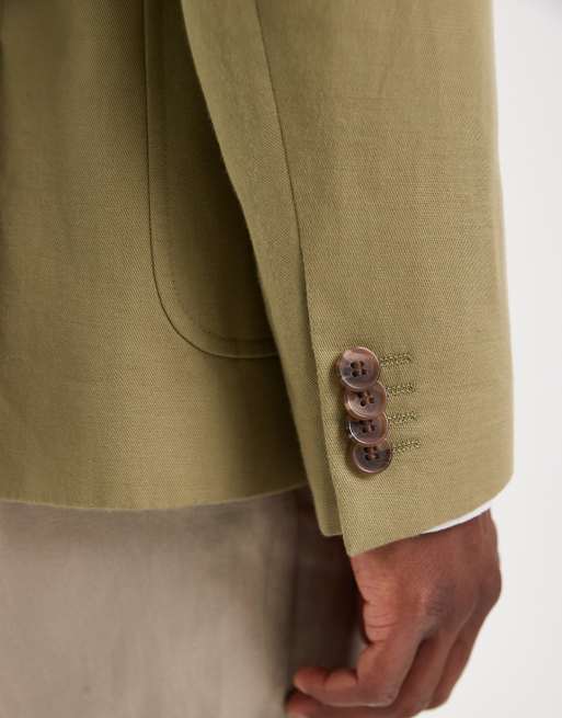ASOS DESIGN mix & match linen-rich slim suit jacket in olive, 3 of 5
