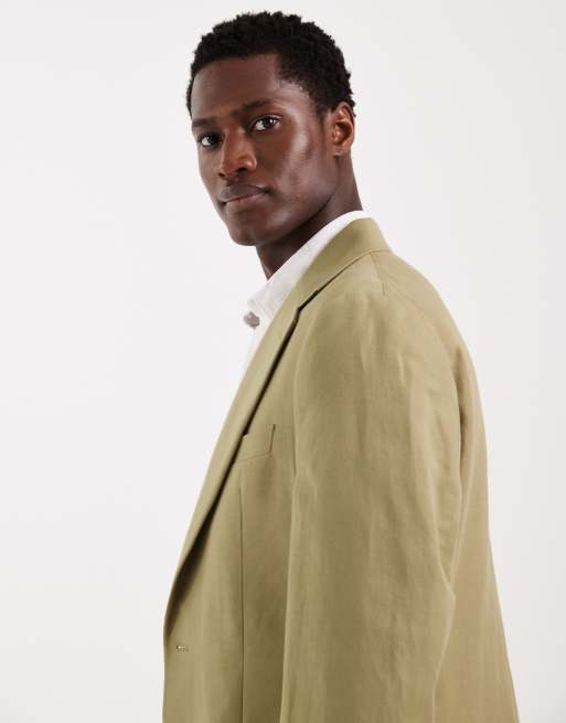 ASOS DESIGN mix & match linen-rich slim suit jacket in olive, 5 of 5