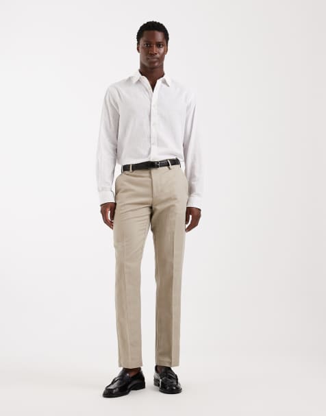 ASOS DESIGN mix & match linen rich slim suit pants in stone - view 1