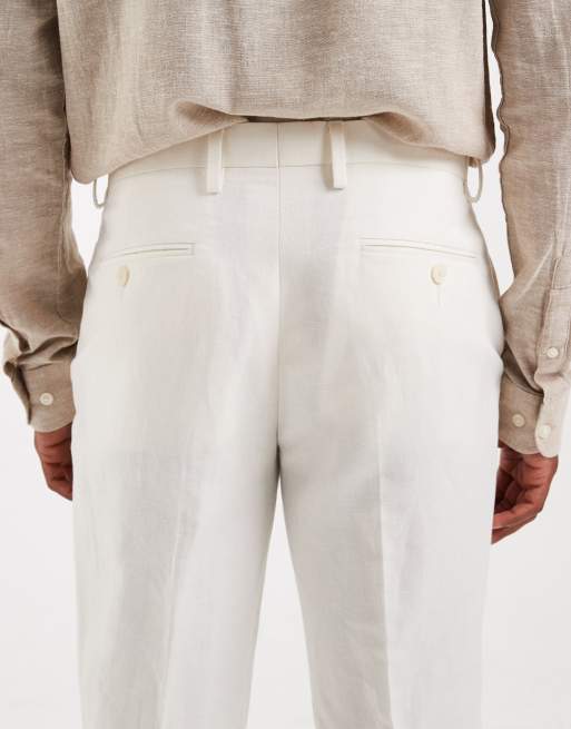 ASOS DESIGN mix & match linen rich slim suit trousers in cream, 5 of 5