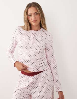 Asos Design Mix & Match Long Sleeve Henley Pajama Top In Pink