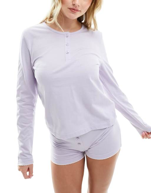 Womens henley pyjama discount top