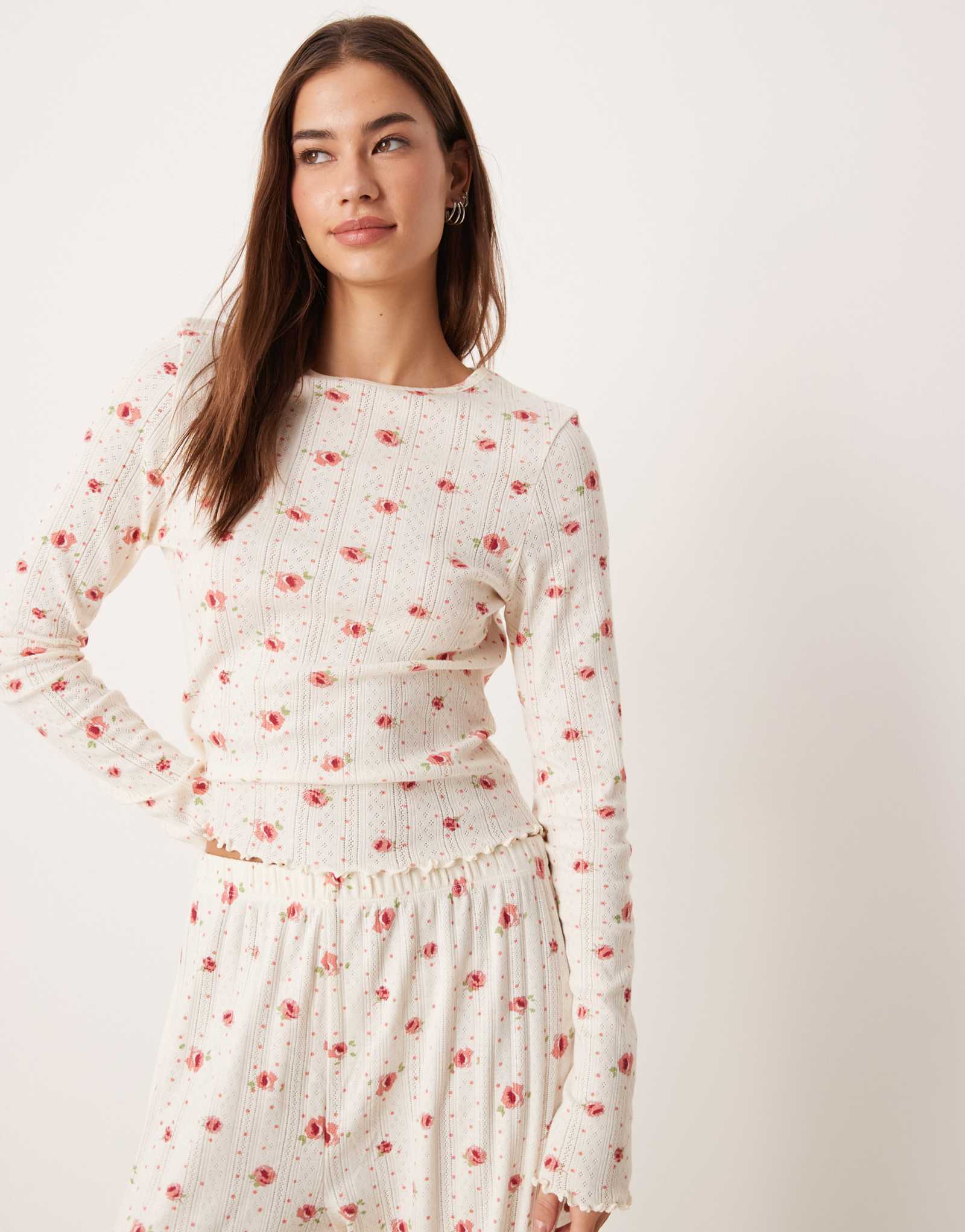 Пижамный топ с длинными рукавами и цветочным принтом в стиле пуантель от ASOS DESIGN