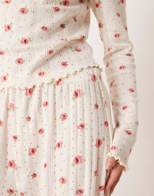ASOS DESIGN mix & match long sleeve pajama top in pointelle floral print, 4 of 4