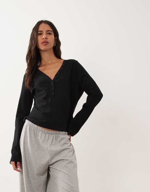 ASOS DESIGN mix & match cotton pyjama set in black, 5 of 6