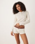 [ASOS DESIGN] ASOS DESIGN mix & match long sleeve pyjama top in cream & brown spot print-White XS Cream & brown spot