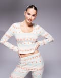 [ASOS DESIGN] ASOS DESIGN Mix & Match long sleeve pyjama top in fair isle print with scrunchie-Multi L Multi