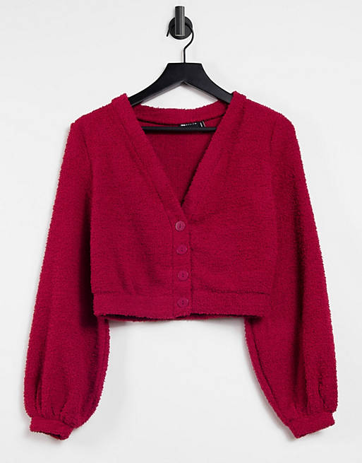 ASOS DESIGN mix & match lounge fluffy cardigan in red