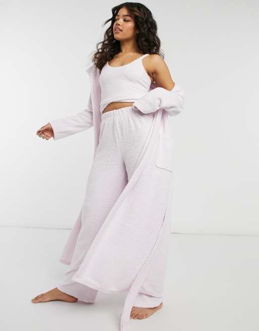 ASOS DESIGN mix match lounge fluffy maxi robe in pink