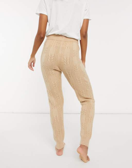 Cream Cable Knit Leggings, Knitwear