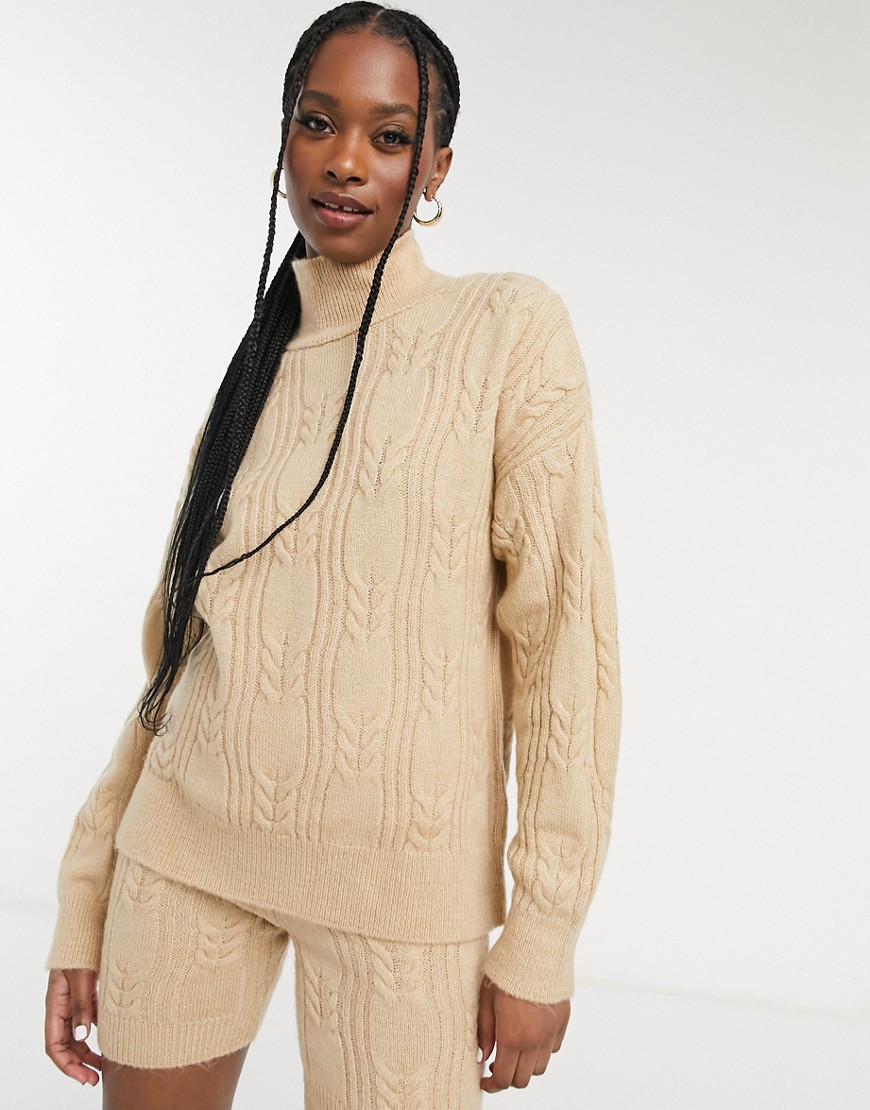 ASOS DESIGN mix & match lounge knitted cable knit sweater in beige-Neutral