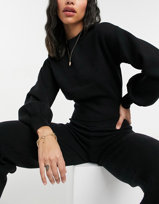 ASOS DESIGN mix & match lounge premium knitted crew neck sweat in black