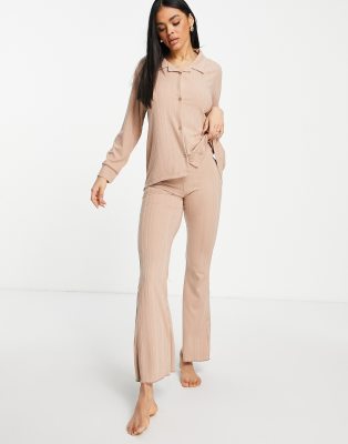 Lounge Ribbed Flared-Leg Pants