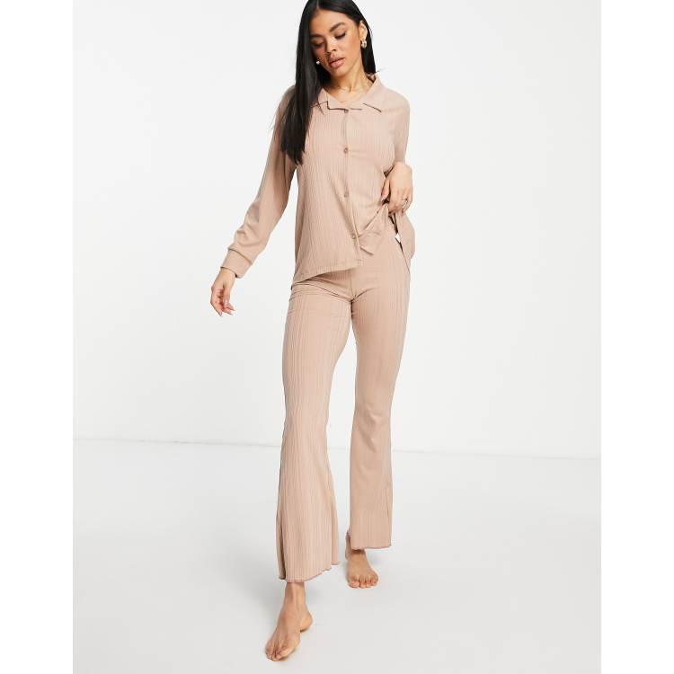 ASOS DESIGN mix & match lounge rib flare trouser in brown