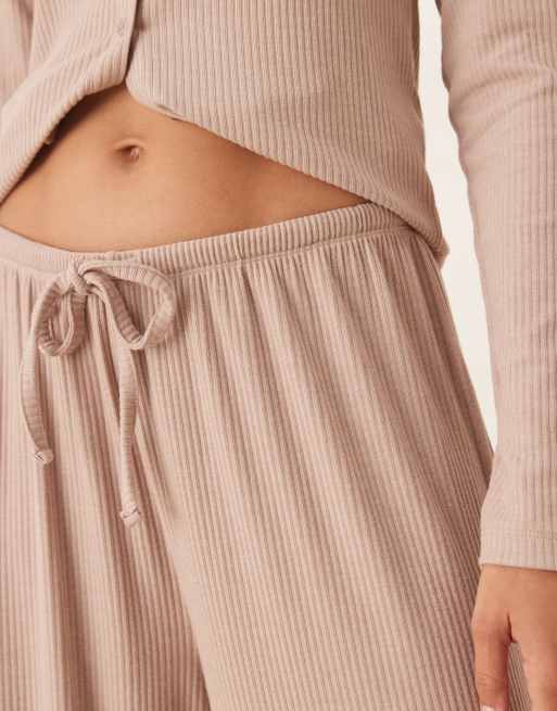 ASOS DESIGN Mix & Match lounge rib wide leg pants in cream, 2 of 4