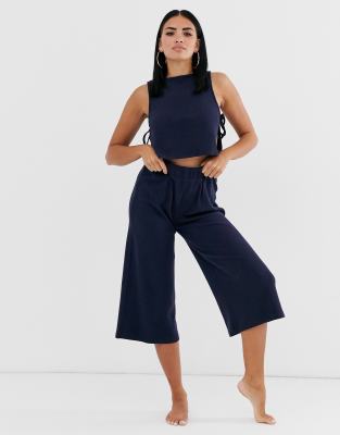 wide leg cropped lounge pants