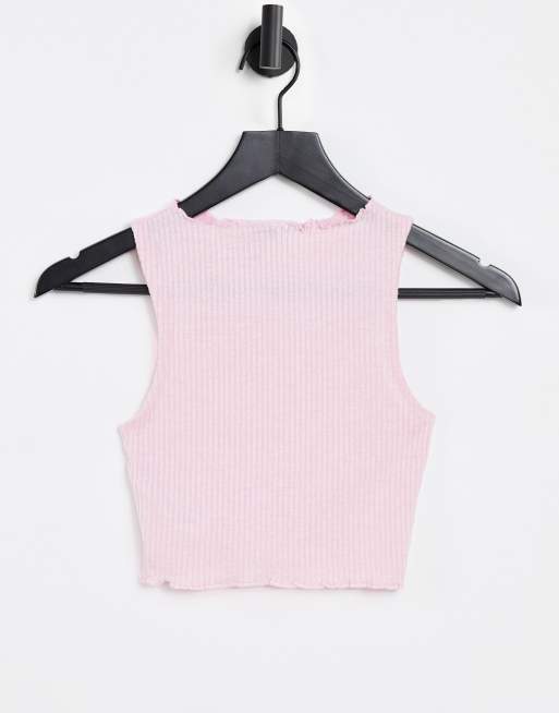 ASOS DESIGN mix & match lounge super soft rib cropped vest with lettuce