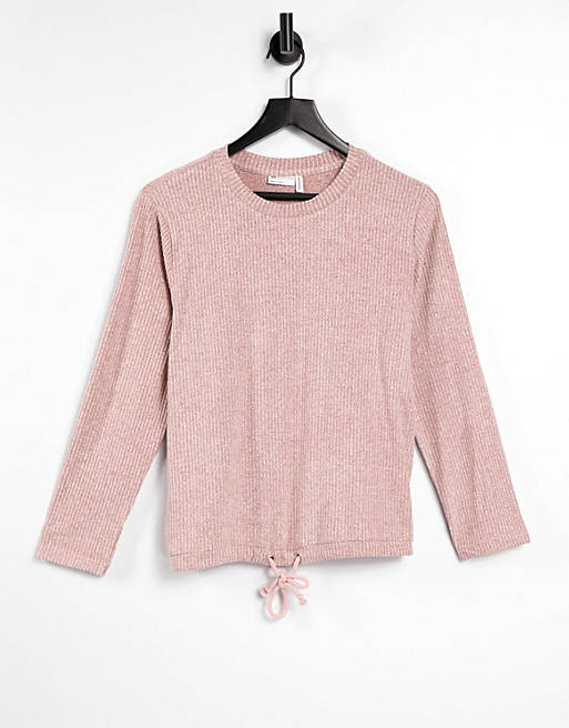 ASOS DESIGN mix & match lounge super soft rib sweat with channelling in dusky pink