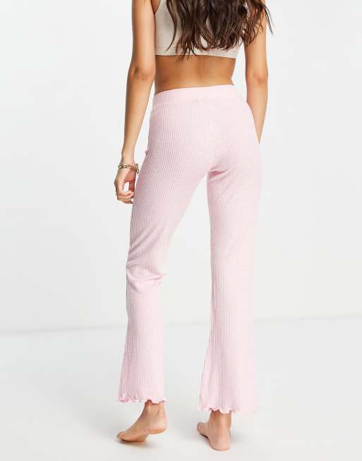 Hot Pink Crepe Dip Cross Over Hem Flare Pants