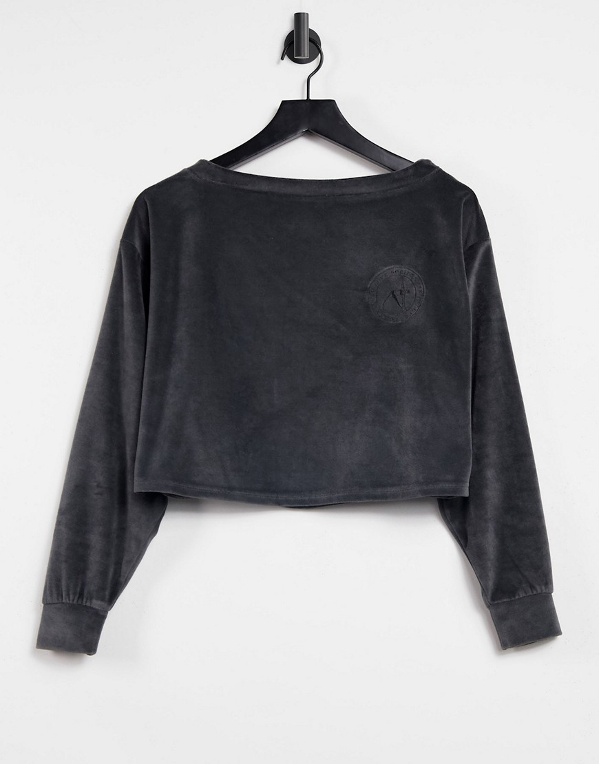 ASOS DESIGN mix & match lounge velour off shoulder sweatshirt in charcoal-Grey