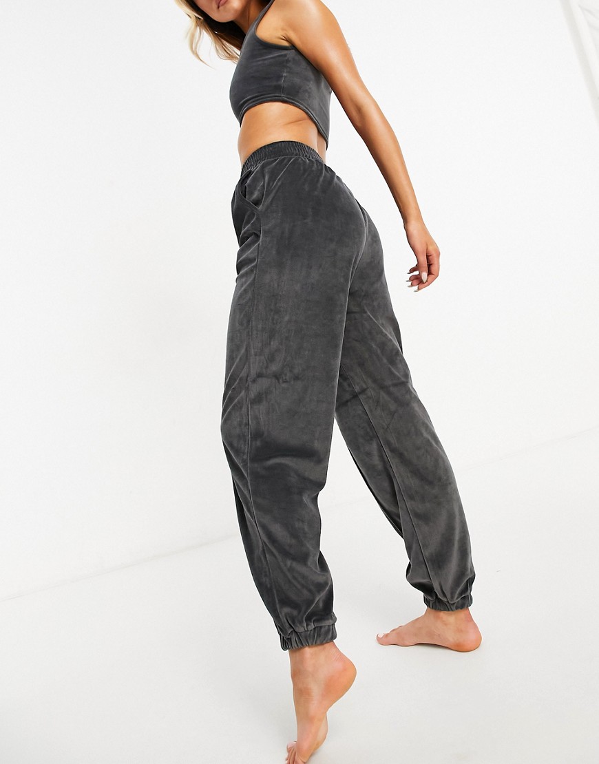 ASOS DESIGN mix & match lounge velour oversized sweatpants with seaming in charcoal-Grey