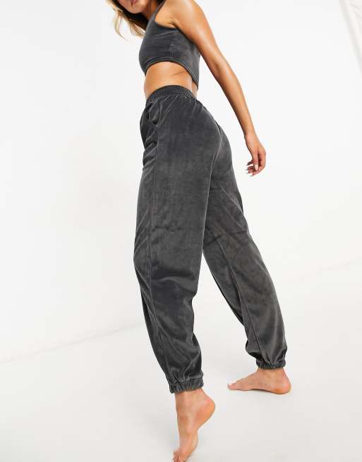 ASOS DESIGN mix & match lounge velour oversized sweatpants with seaming in charcoal