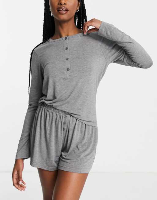 ASOS DESIGN - Mix & Match - Maglia serafino da pigiama in viscosa grigia