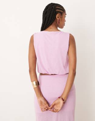 Asos Design Mix & Match Mesh Semi Sheer Bubble Hem Top In Pink