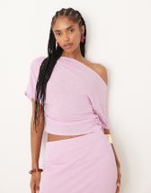 ASOS DESIGN mesh top with asymmetric hem in pink