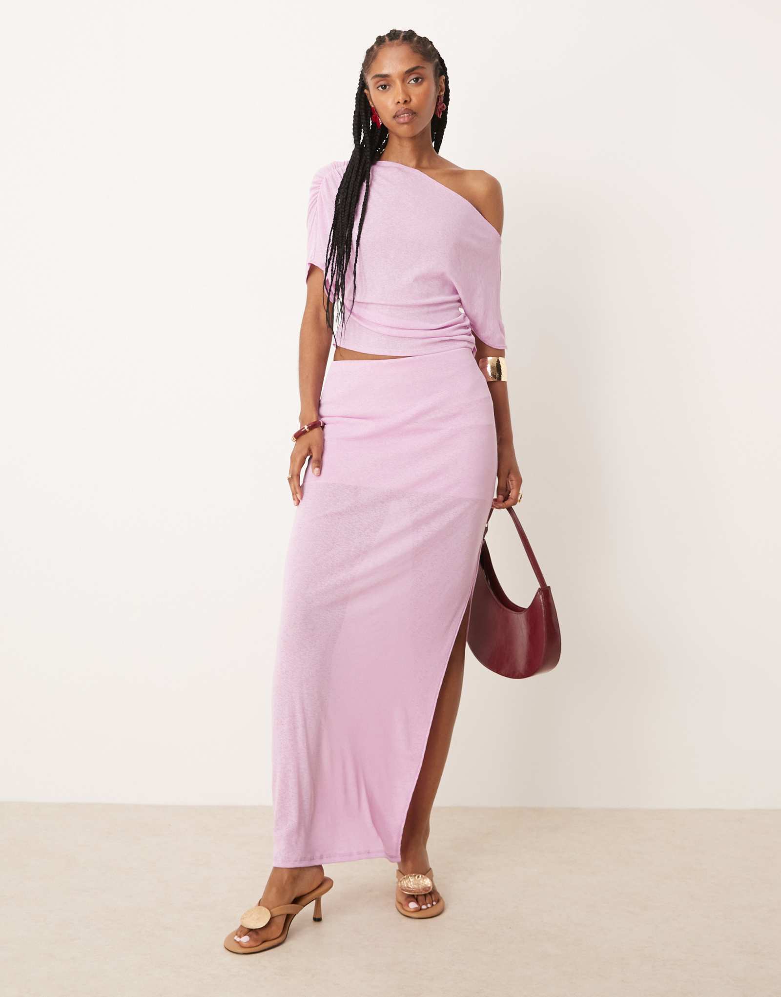 Полупрозрачная юбка макси с разрезом по бокам от ASOS DESIGN mix &match сиреневого цвета
