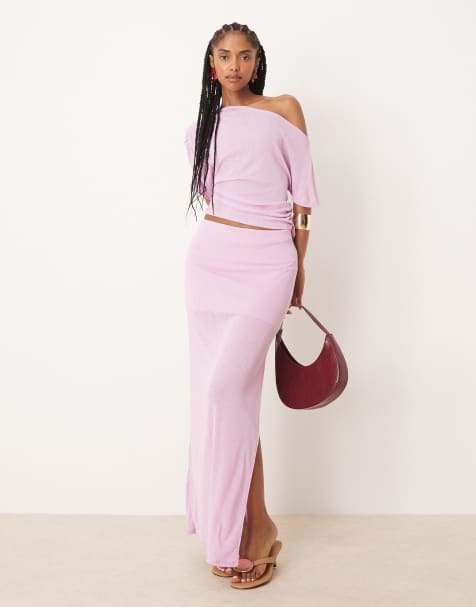 ASOS DESIGN mix & match mesh semi sheer top and maxi skirt set in lilac - view 1