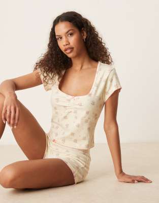 Asos Design Mix & Match Milkmaid Pajama Top In White