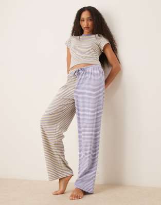 mix & match mixed stripes pajama pants in purple and yellow-Multi