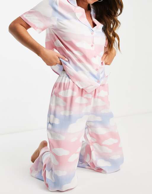 ASOS DESIGN lounge T-shirt and shorts pajama set with cloud print in blue