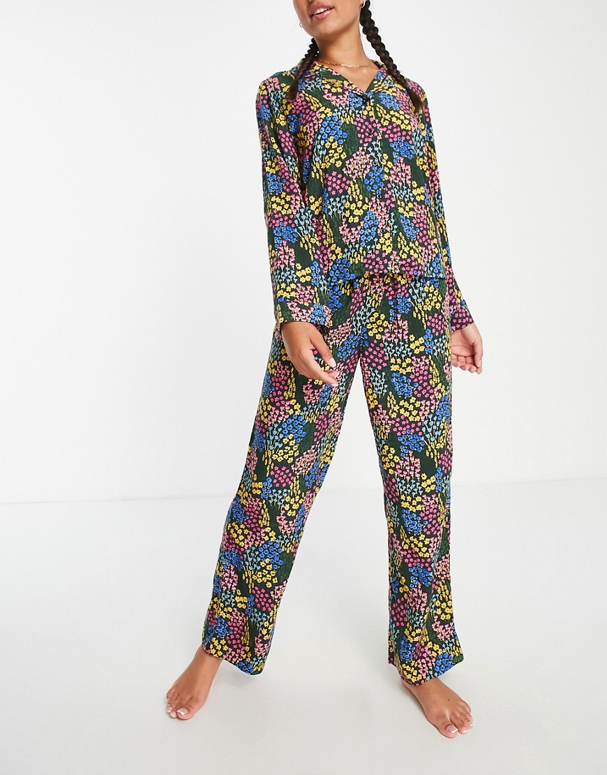 ASOS DESIGN mix & match modal ditsy floral pajama pants in black