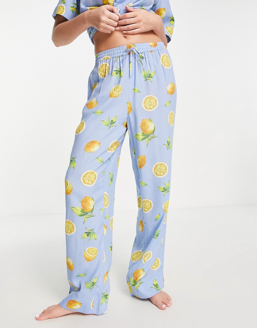 ASOS DESIGN mix & match modal fruit pajama pants in blue-Green