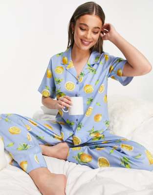 ASOS DESIGN mix & match modal fruit pajama set in blue