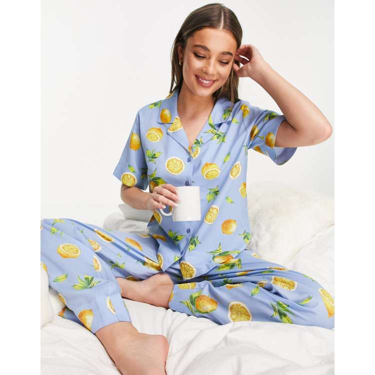 ASOS DESIGN mix & match floral pointelle pajama legging in blue