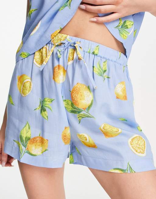 ASOS DESIGN mix match modal fruit pyjama short in blue ASOS