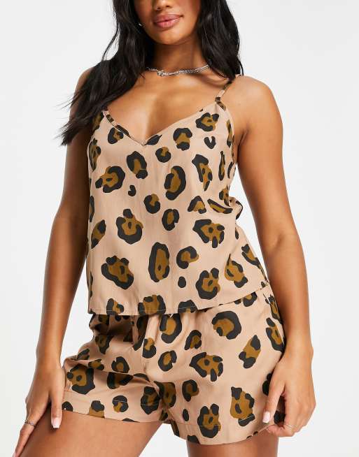 ASOS DESIGN mix match modal leopard print pajama cami in brown