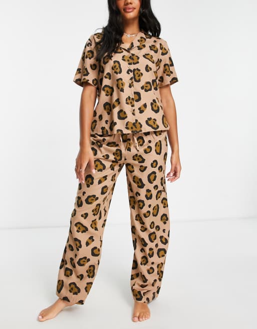 ASOS DESIGN mix match modal leopard print pajama pants in brown