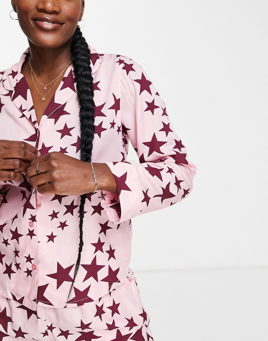 ASOS DESIGN mix & match modal star pajama shirt in pink