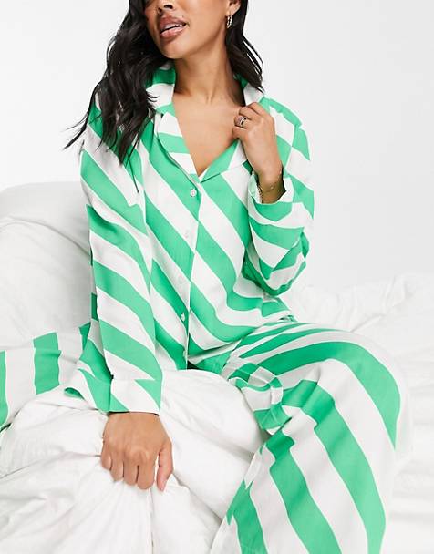Essentials Cotton Modal Long Sleeve Shirt Full Length Pant Pajama Set Donna 