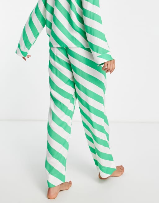 ASOS DESIGN mix & match modal stripe pyjama trouser in green & white, 2 of 4