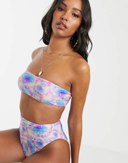 ASOS DESIGN – Mix & Match – Neonowa góra od bikini-opaska z wzorem tye-dye