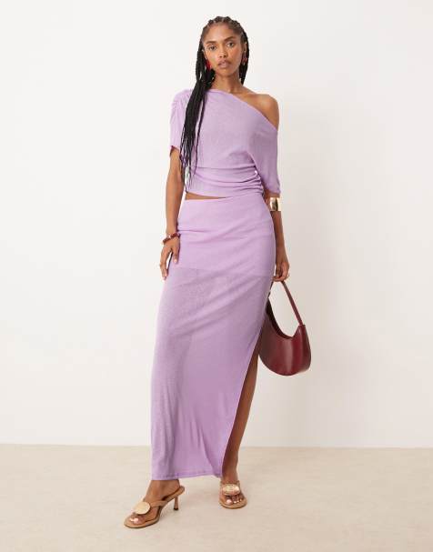 ASOS DESIGN – Mix & Match – Netzstoff-Maxirock in halbtransparentem Flieder mit Seitenschlitz - view 1