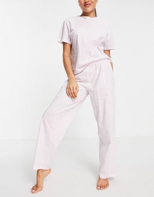 ASOS DESIGN mix & match cotton stripe pyjama trouser in white & lilac - MULTI